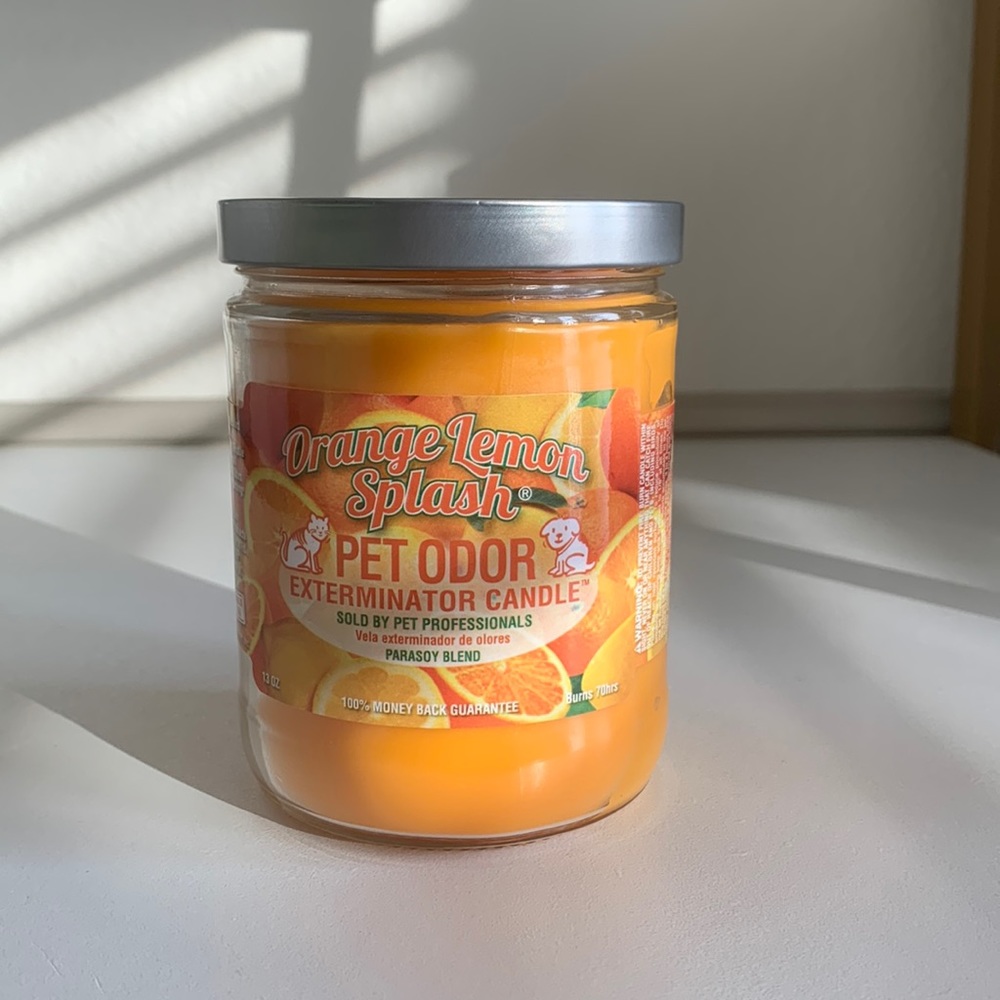 candle in orange lemon scent for pet owners